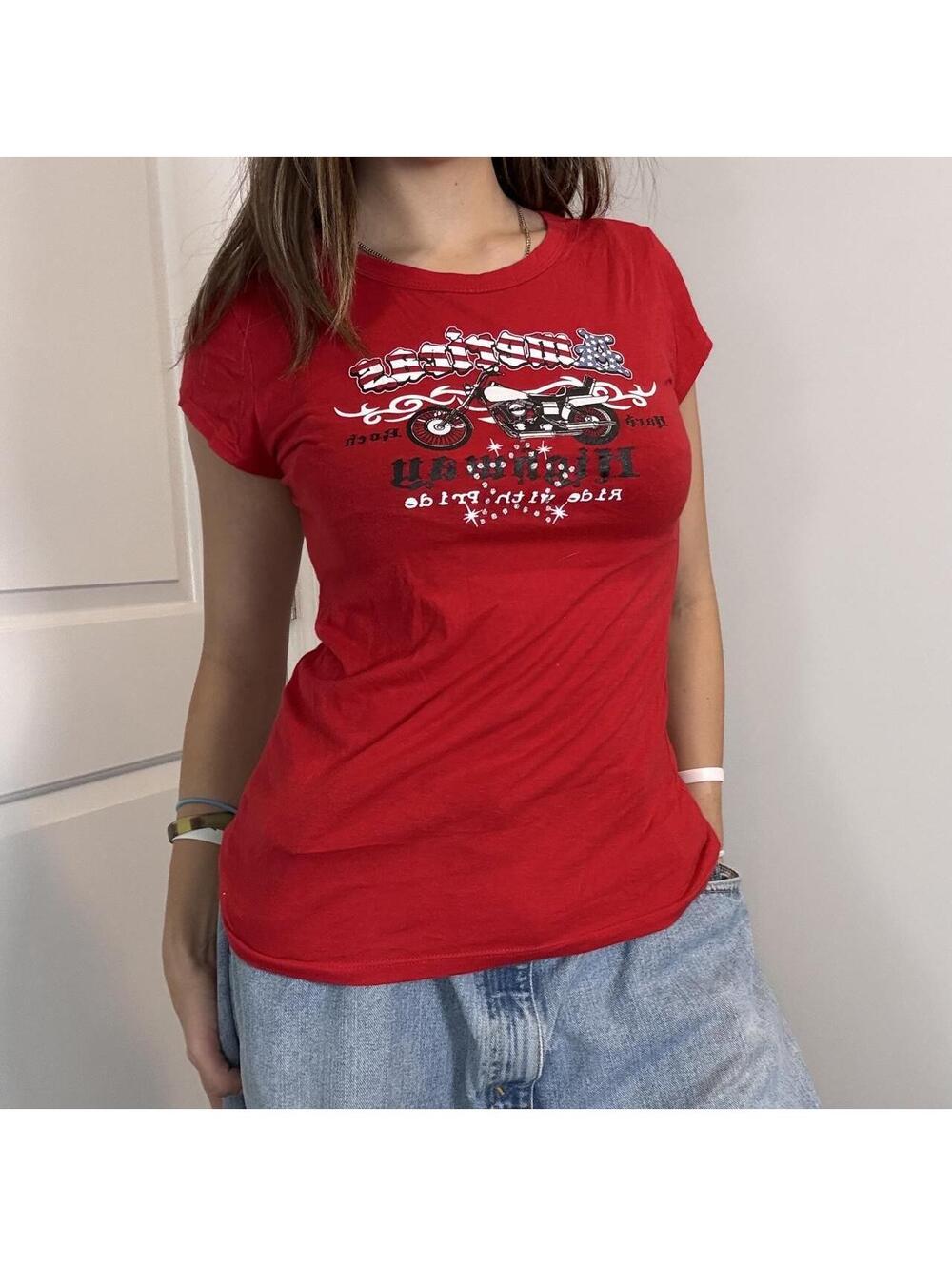 Wet Seal motorcycle red fitted t shirt , no size or other tags!